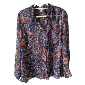 Chicos Blouse Womens Size 3 (XL) Career Professional Sheer Lightweight Shirt AOP